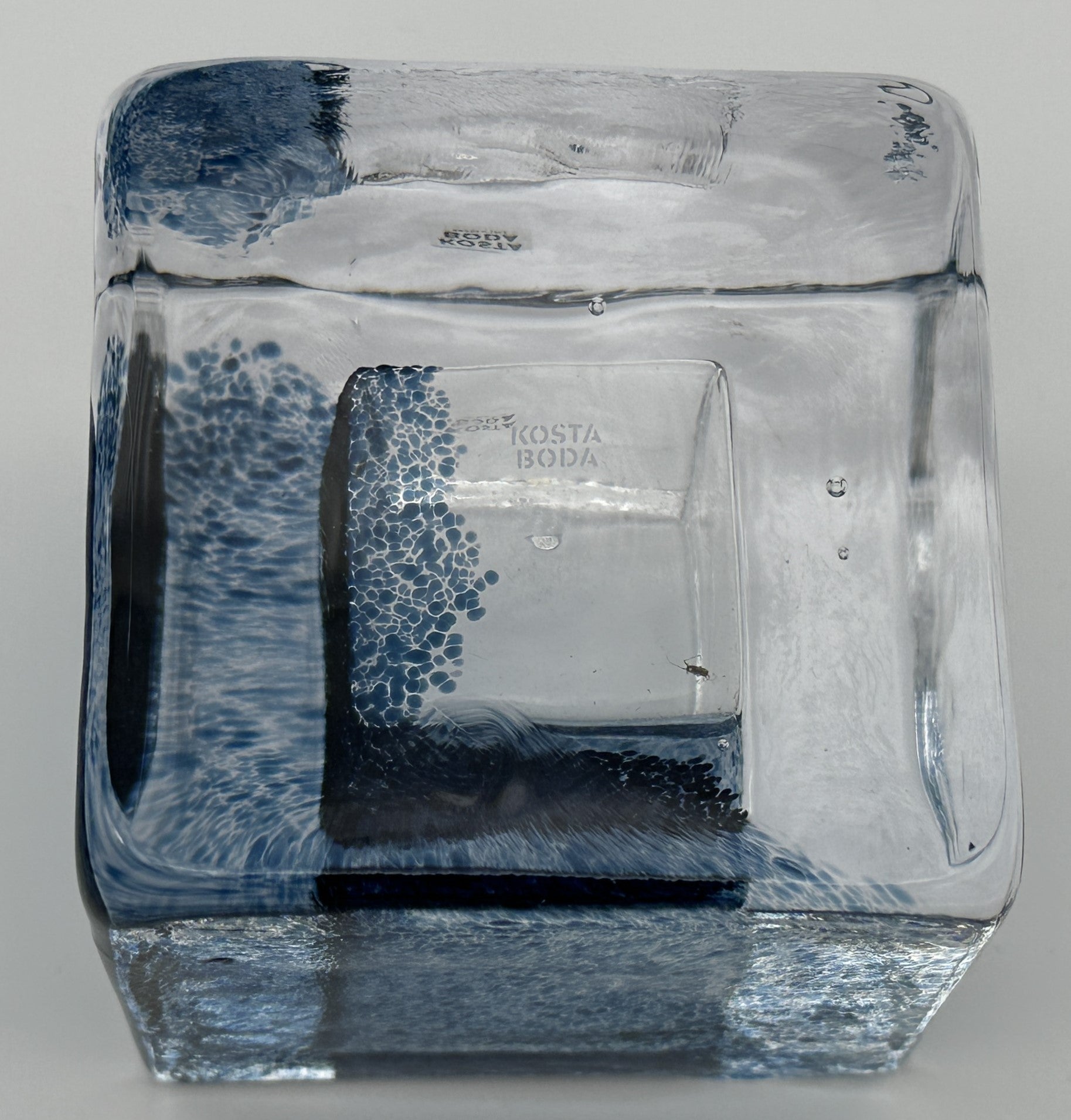 Kosta Boda - Brick - Candle holder - Blue - Original Box Scandinapan